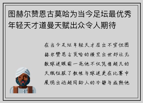 图赫尔赞恩古莫哈为当今足坛最优秀年轻天才道曼天赋出众令人期待